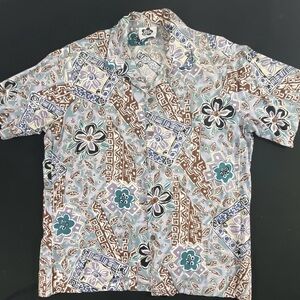 Hilo Hattie Men's Casual Button Down Shirt - Blue and Brown